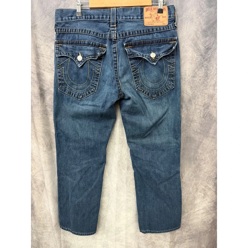 True Religion Billy Mens Straight Leg Jeans Blue Medium Wash Denim 34x30 USA